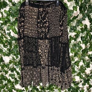 Black and cream patchwork midi skirt